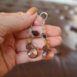 $295 Melissa Joy Manning sterling silver 5 circles & 5 smoky topaz earrings MJM